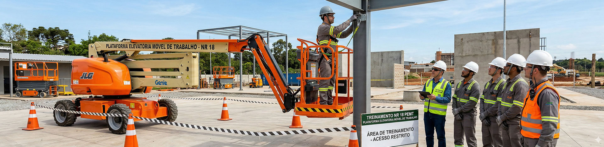Curso NR 18 PEMT em Curitiba para operador de plataforma elevatória. Treinamento prático com certificação válida. Instituto Vitabarreto.